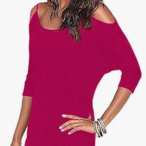 NWT Styleword Women’s Off Shoulder 3/4 length sleeve casual blouse Pink, Size M